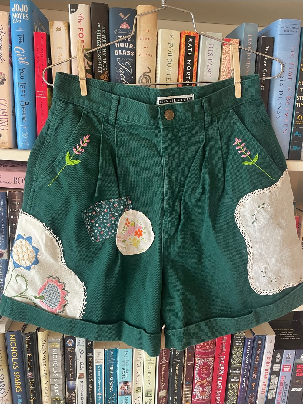 Vintage dark green Jennifer Moore cottagecore patchwork upcycled shorts